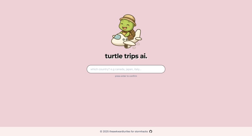 Turtle Trips landing page prompting 'Where would you like to go?'